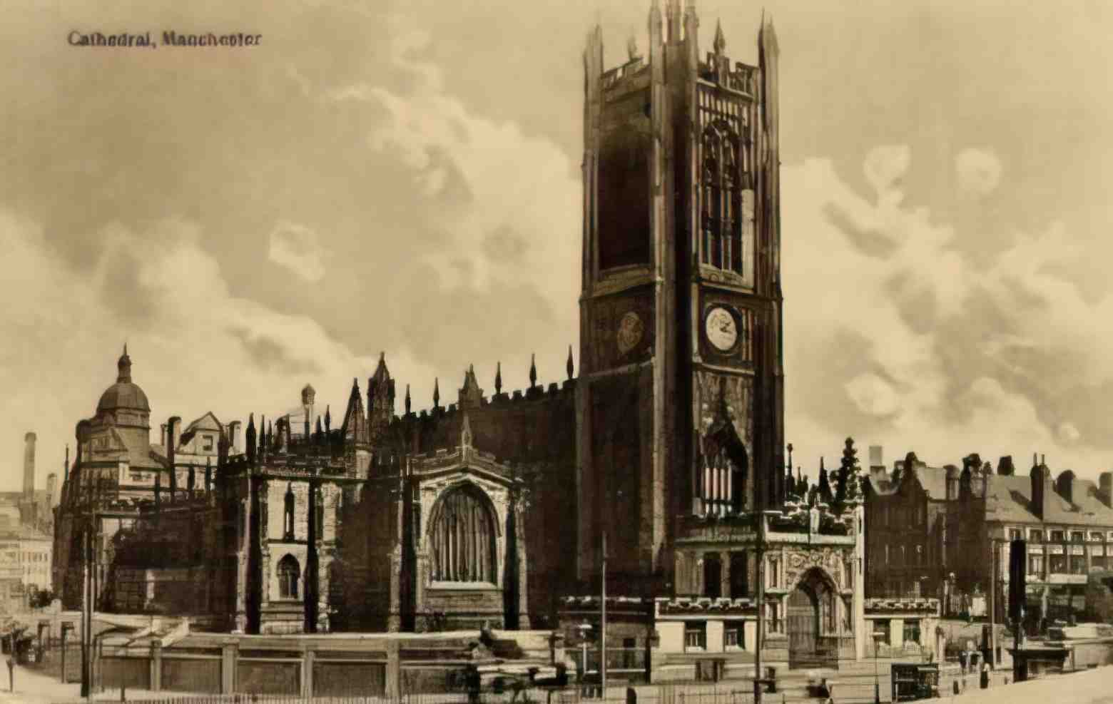 Lancashire Manchester Cathedral II Vintage A4 Photo Print