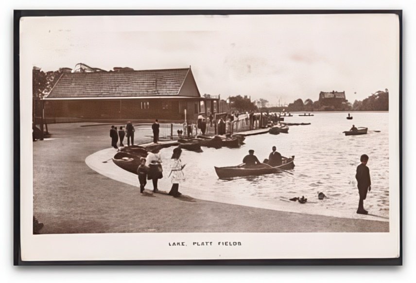 Lancashire Manchester Platt Fields Boating Lake Children Watch Vintage A4 Photo Print