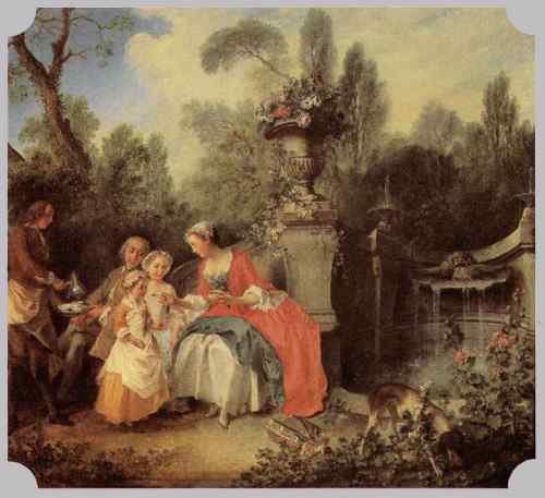 Lancret Nicolas Lady And Gentleman With Two Girls And A Servant  A4 Photo Print