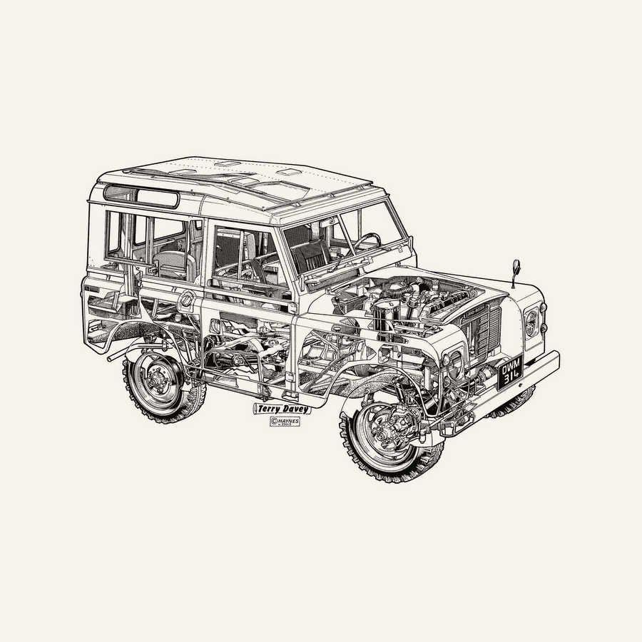 Land rover defender cutaway A4 Photo Print