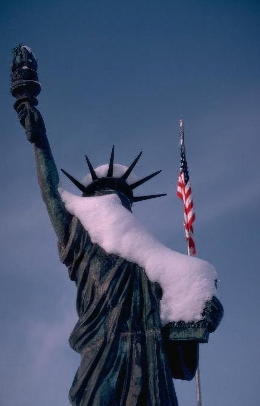 Landmark Statue Liberty Snow A4 Photo Print
