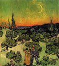 Landscape With Couple Walking And Crescent Moon Van Gogh A4 Photo Print