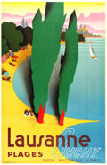 Lausanne Beaches Switzerland Vintage Retro Advert Poster A4 Photo Print