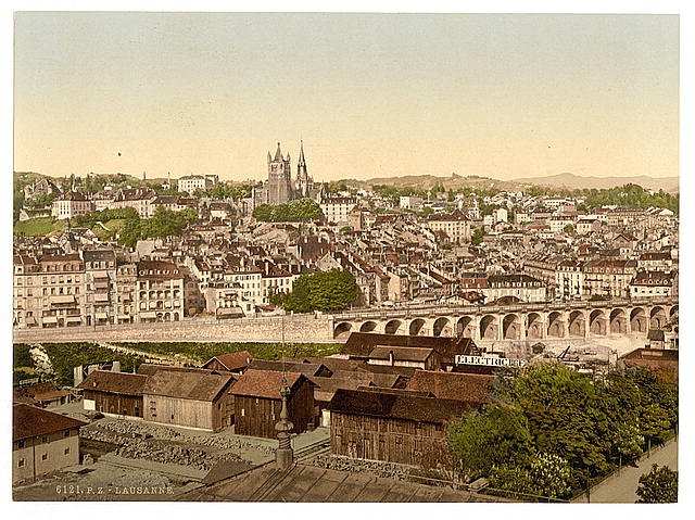 Lausanne general view Geneva Lake Vintage A4 Photo Print
