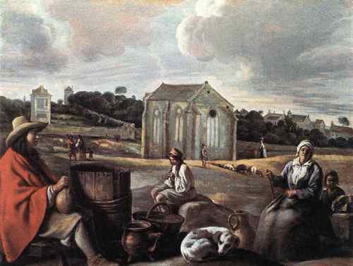 Le Nain Louis Landscape With Peasants And A Chapel  A4 Photo Print