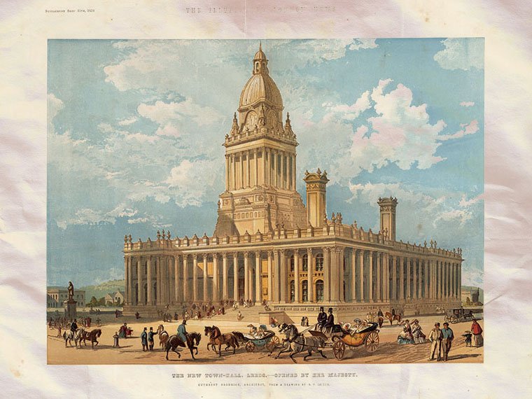 Leeds Town Hall City Leitch 1858 Vintage A4 Photo Print