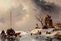 Leickert Charles Figures Loading A Horse Drawn Cart On The Ice A4 Photo Print