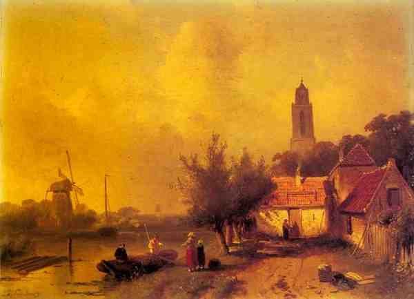 Leickert Charles Henri A River Landscape With Figures A4 Photo Print
