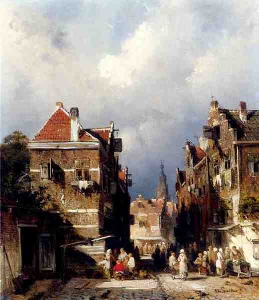 Leickert Charles Henri Joseph A Dutch Street Scene A4 Photo Print