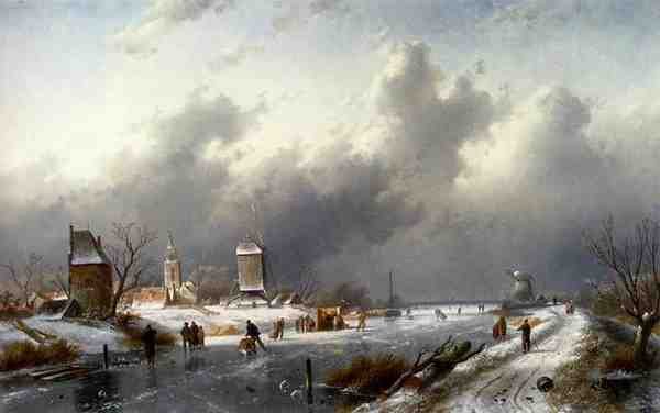 Leickert Charles Henri Joseph A Frozen Winter Landscape With Skaters A4 Photo Print