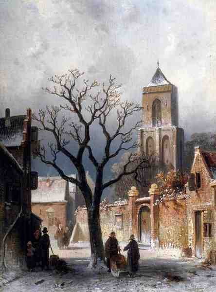 Leickert Charles Henri Joseph A Village Snow Scene A4 Photo Print
