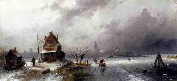 Leickert Charles Henri Joseph Figures On A Frozen Lake A4 Photo Print