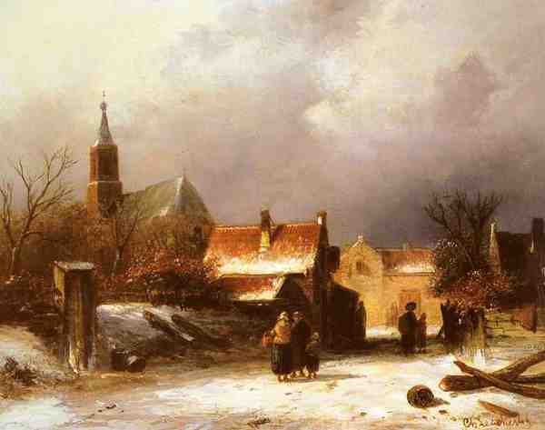 Leickert Charles Henri Joseph Figures On The Snow A4 Photo Print