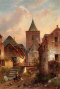 Leickert Charles View In A German Village With Washerwomen A4 Photo Print