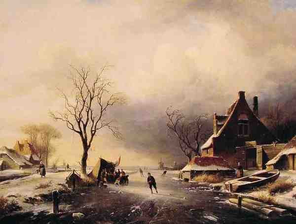 Leickert Charles Winter Scene With Skaters A4 Photo Print