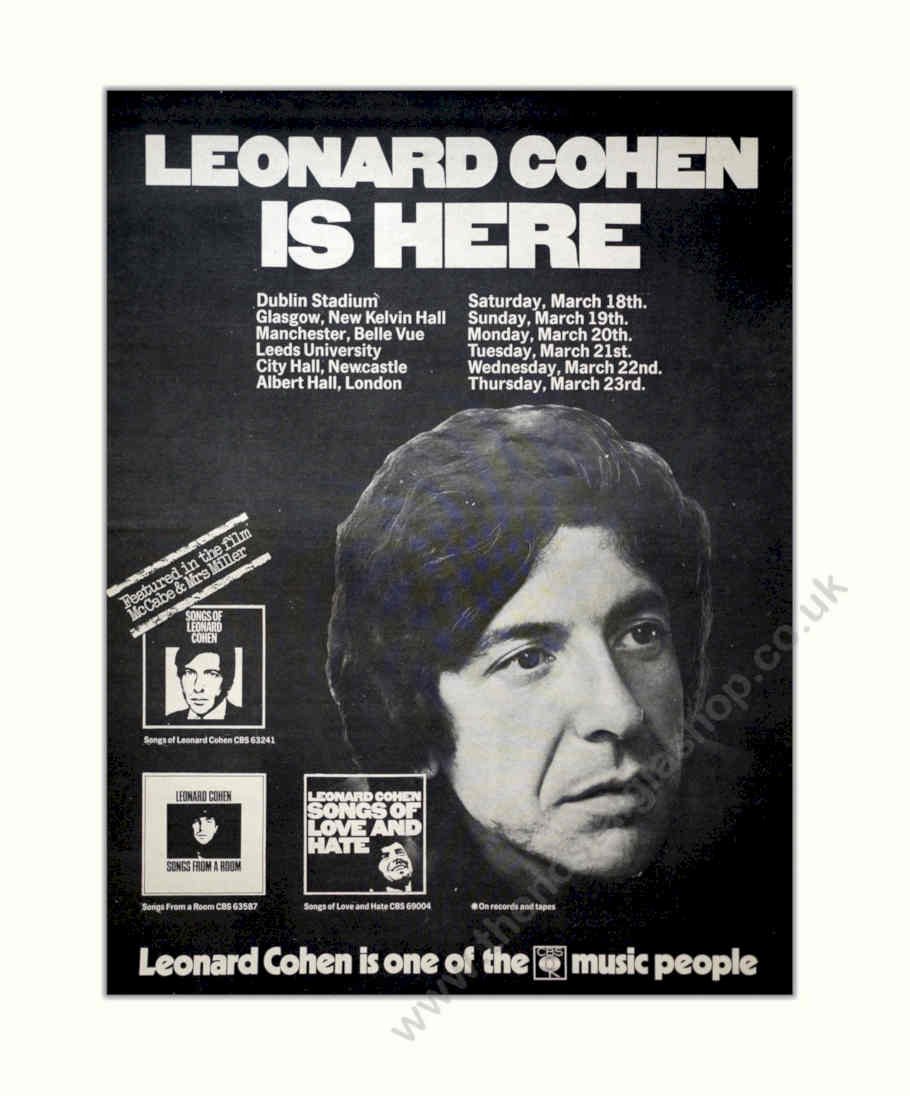 Leonard Cohen Here Vintage Retro Advert Poster A4 Photo Print