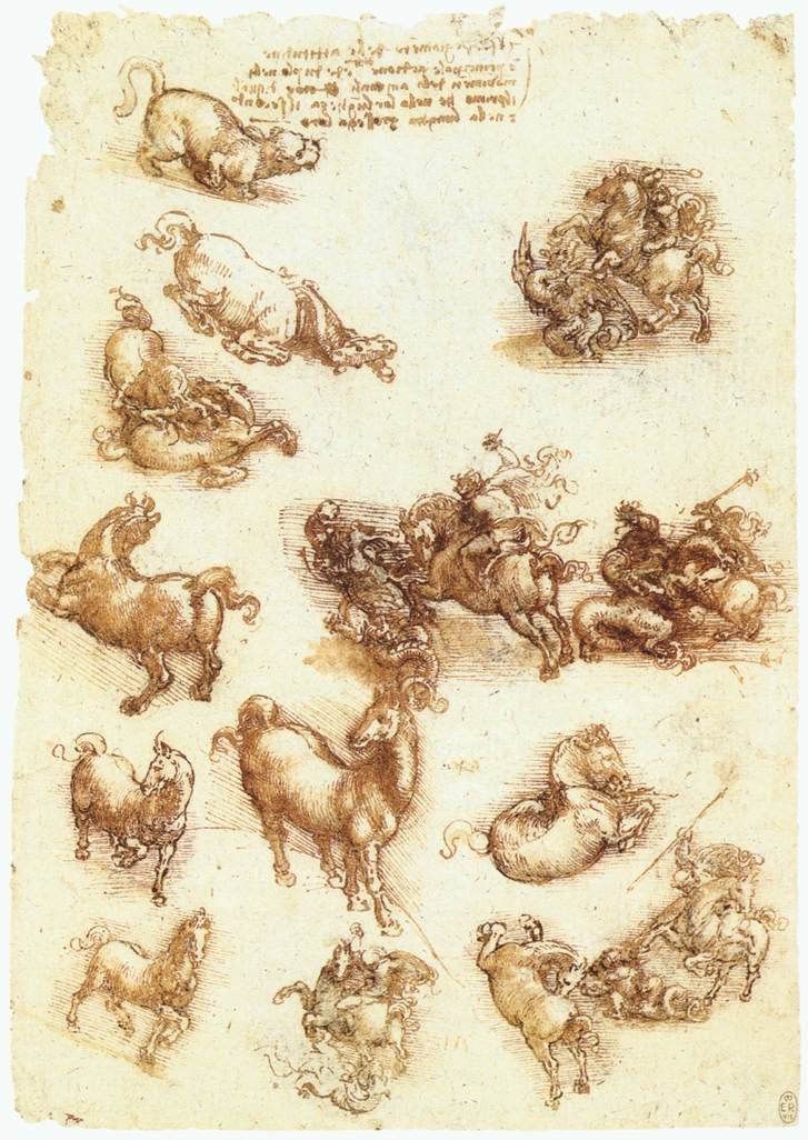 Leonardo Da Vinci Study Sheet With Horses And Dragons Art A4 Photo Print