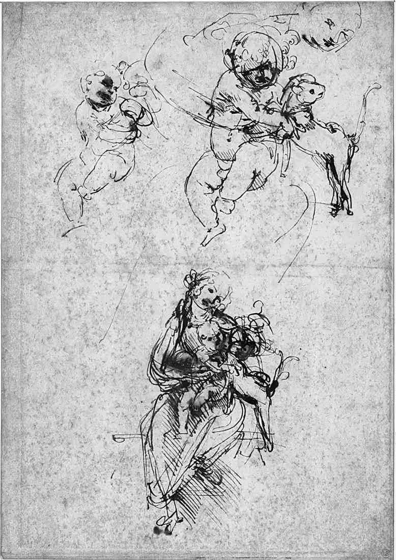 Leonardo da Vinci studies on felines and those for Our Lady of the Cat A4 Photo Print