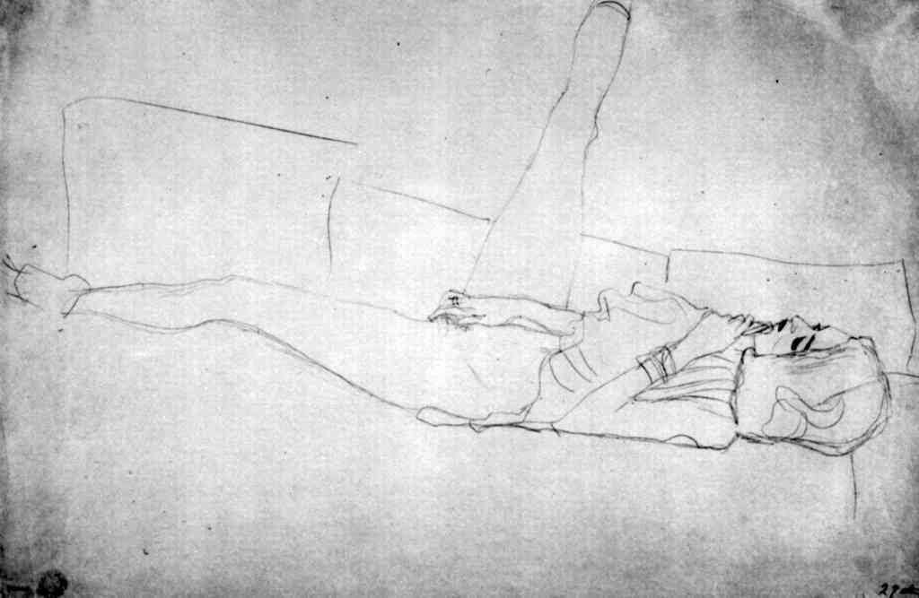 Liegender Female With Right Leg Klimt A4 Photo Print