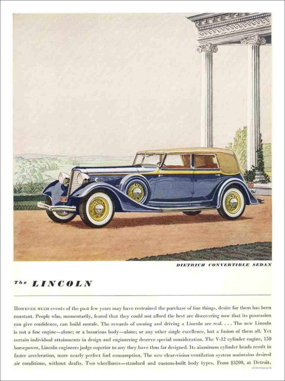Lincoln 1930s Vintage Retro Advert Poster A4 Photo Print