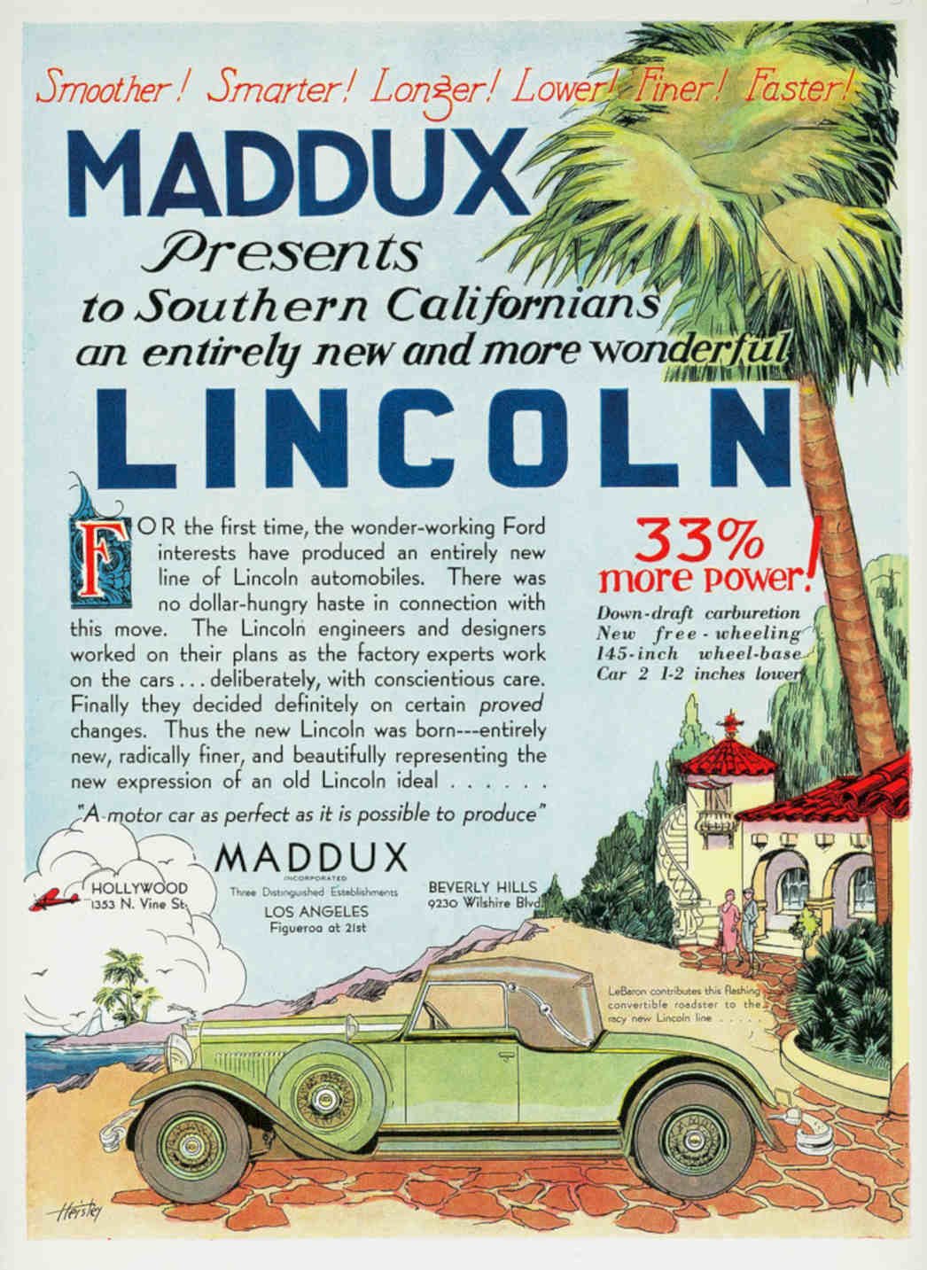 Lincoln 32 Maddux Vintage Retro Advert Poster A4 Photo Print