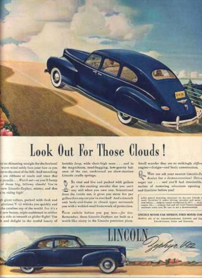 Lincoln Zephyr Clouds Vintage Retro Advert Ads A4 Photo Print