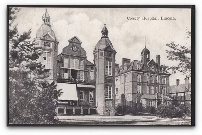 Lincolnshire Lincoln County Hospital Patients On Balcony Sun Blind Vintage A4 Photo Print