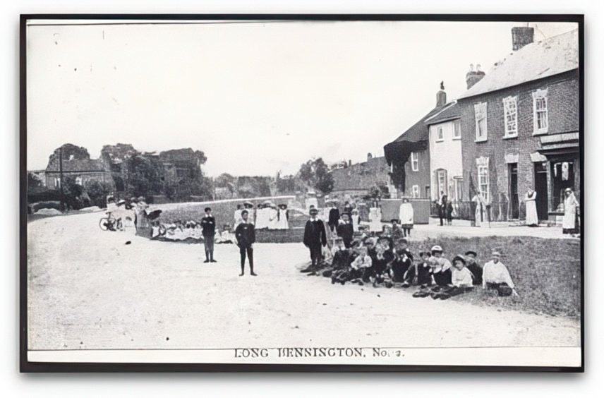 Lincolnshire Long Bennington Shop & Children Posing On Green Vintage A4 Photo Print