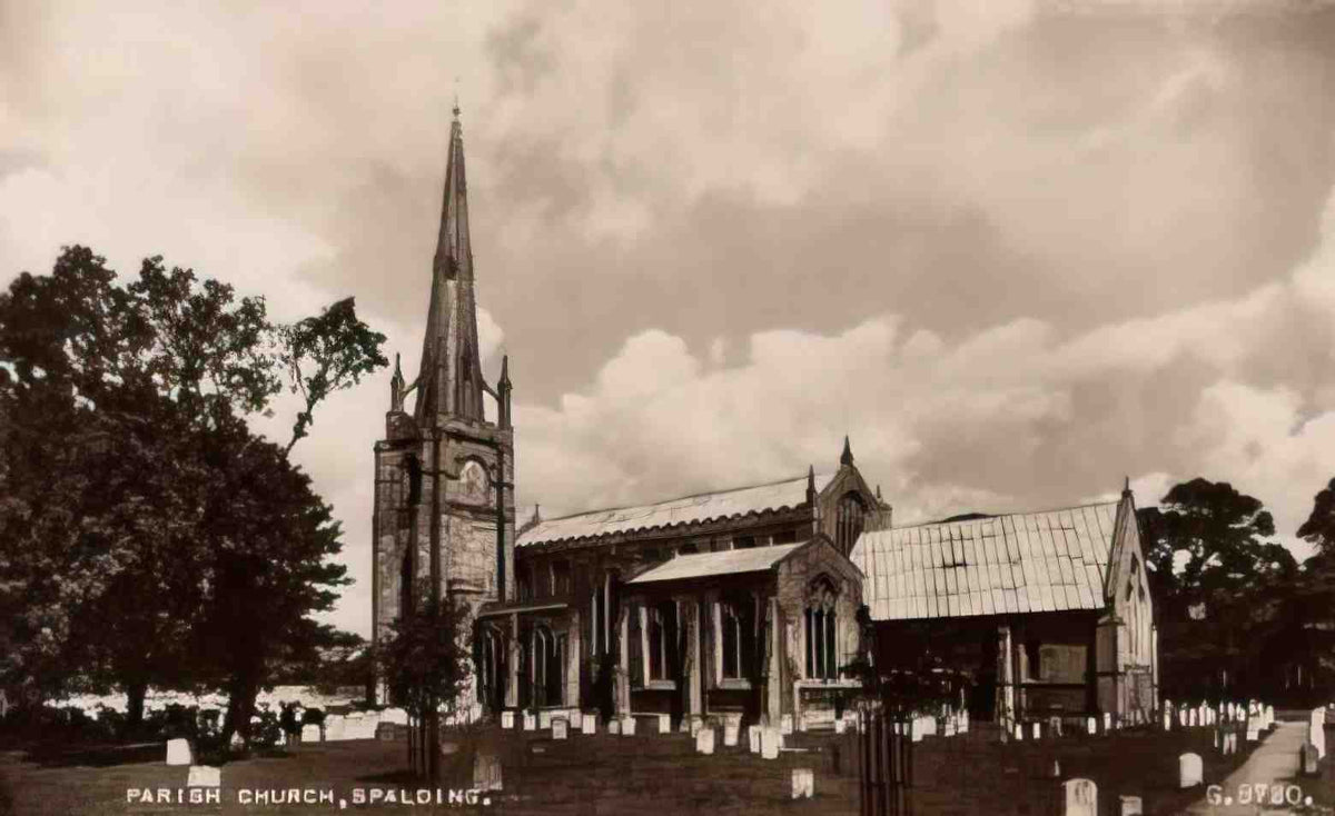 Lincolnshire Spalding St Mary and St Nicolas Church bw Vintage A4 Photo Print