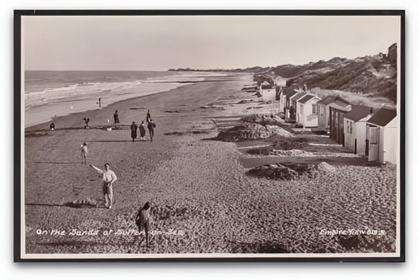 Lincolnshire Suttononsea On The Sands Beach Huts & People On Beach Vintage A4 Photo Print