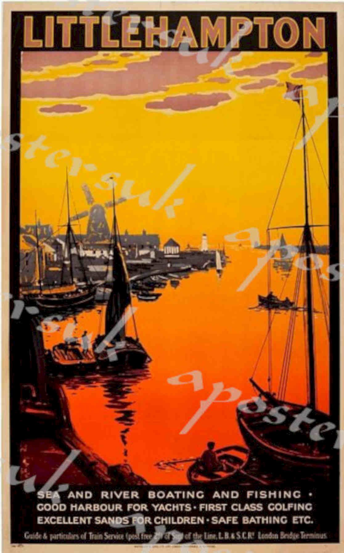 Littlehampton Sunset Boats Vintage Retro Advert Poster A4 Photo Print