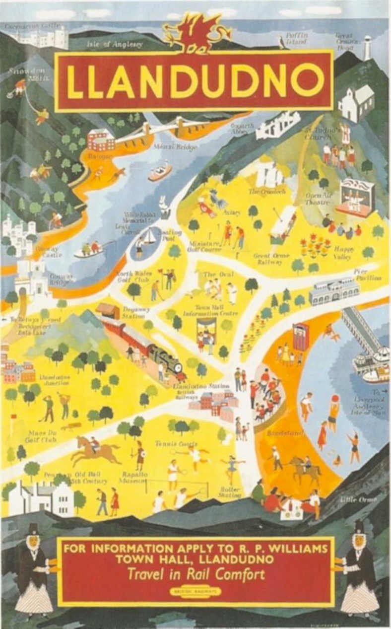 Llandudno Map Rail Vintage Retro Advert Poster A4 Photo Print