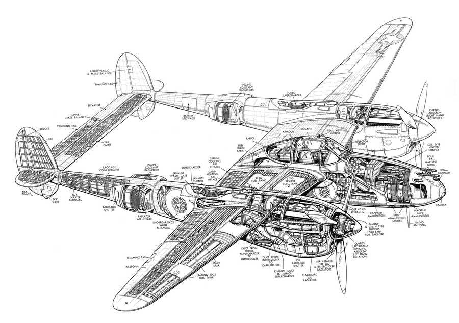 Lockheed P 38 Lightning cutaway A4 Photo Print