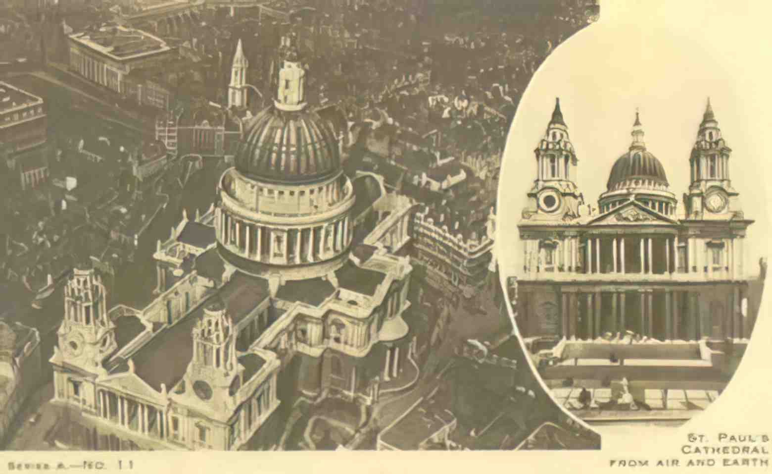 London St Pauls Cathedral from Air and Earth Vintage A4 Photo Print