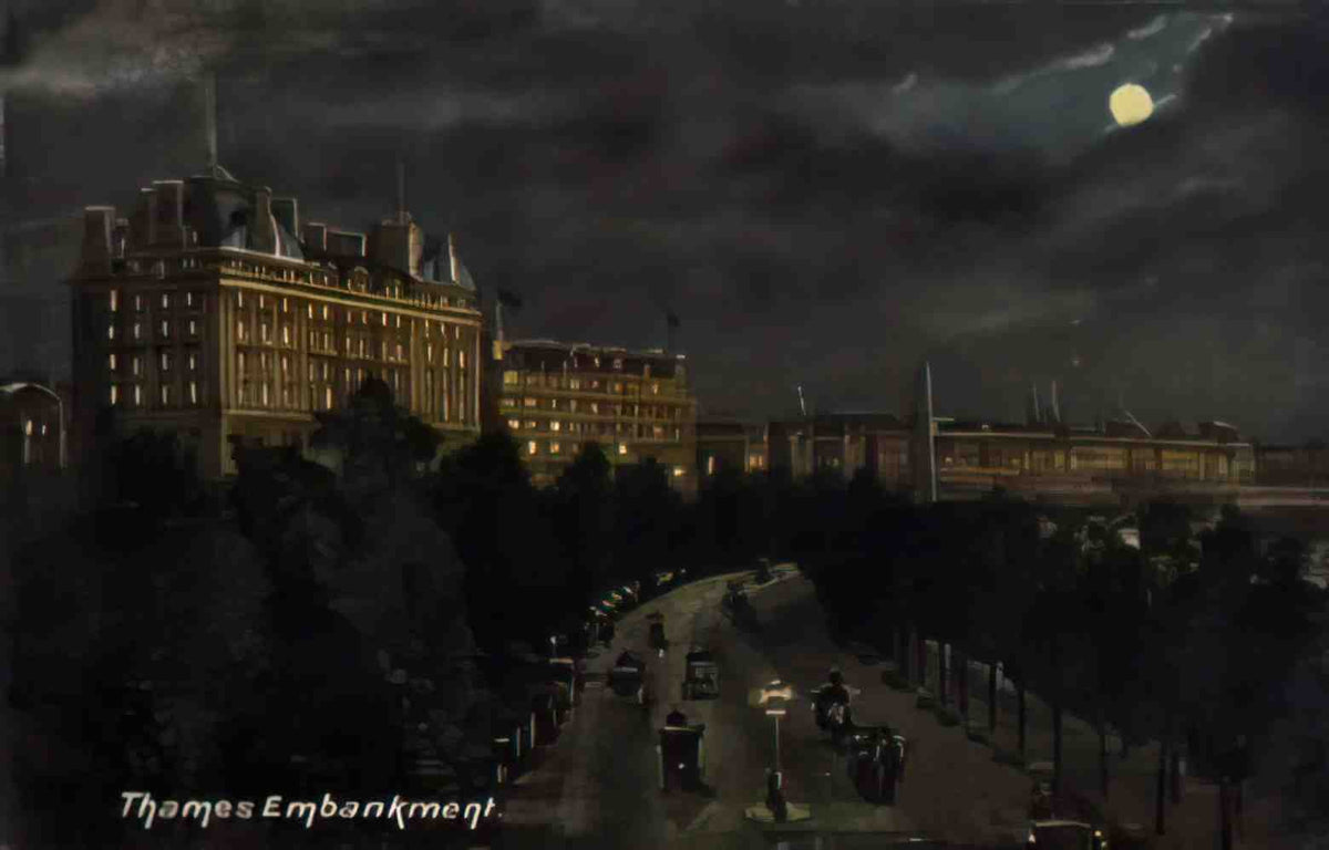 London Thames Embankment at Night Vintage A4 Photo Print