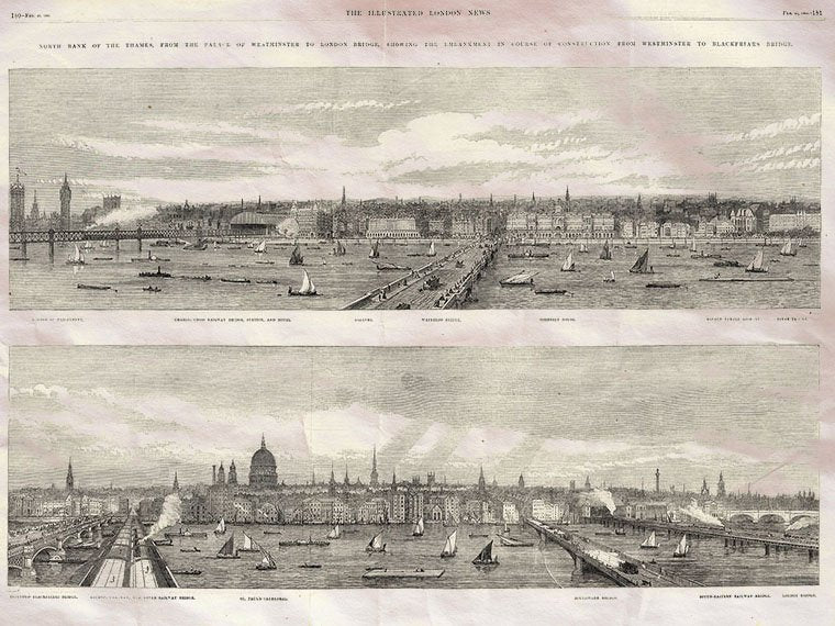 London Thames Waterloo Bridge St Pauls Cathedral Southwark 1865 Vintage A4 Photo Print