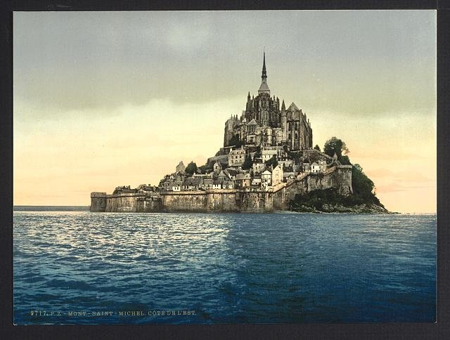 Looking east at high water Mont St Michel Vintage A4 Photo Print