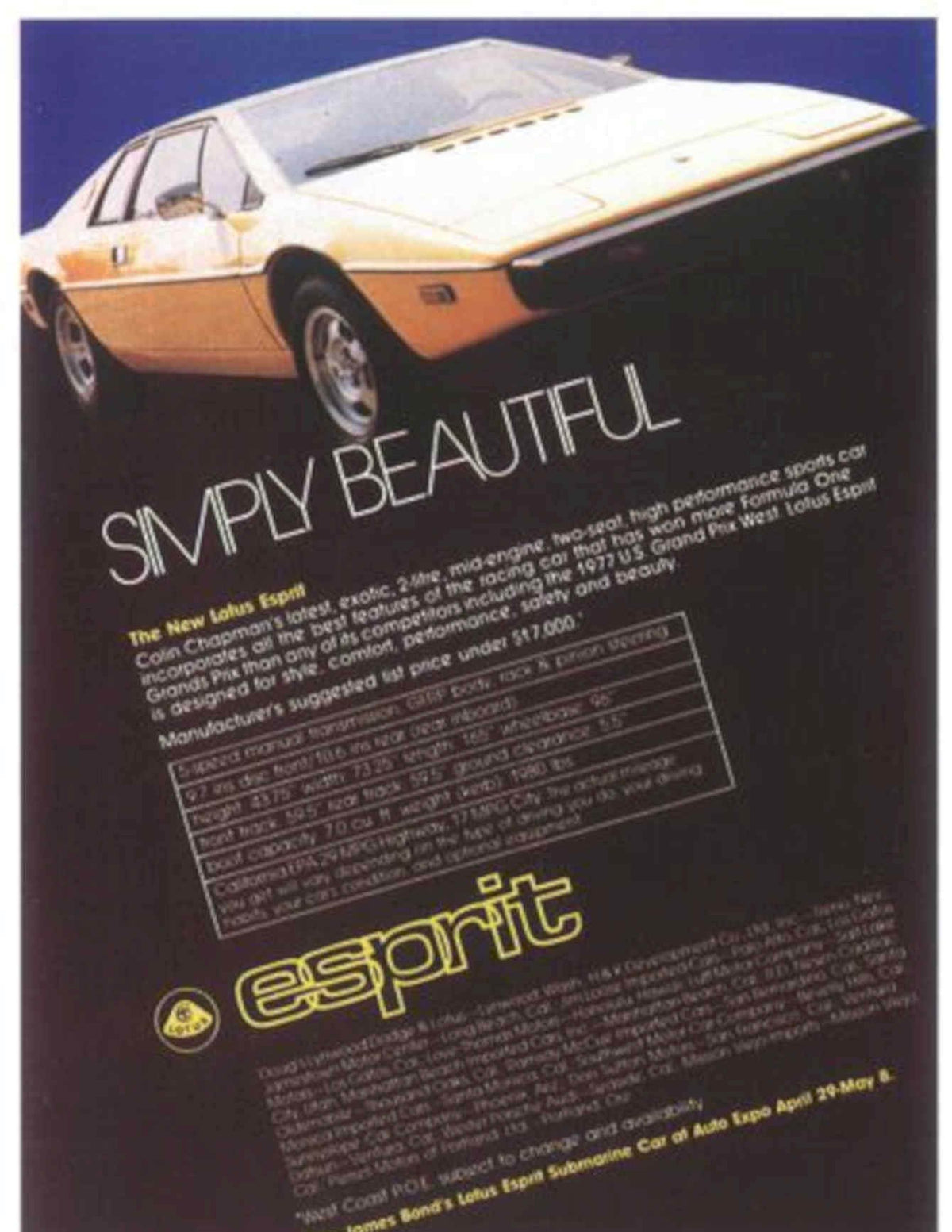 Lotus Esprit Bond Vintage Retro Advert Poster A4 Photo Print