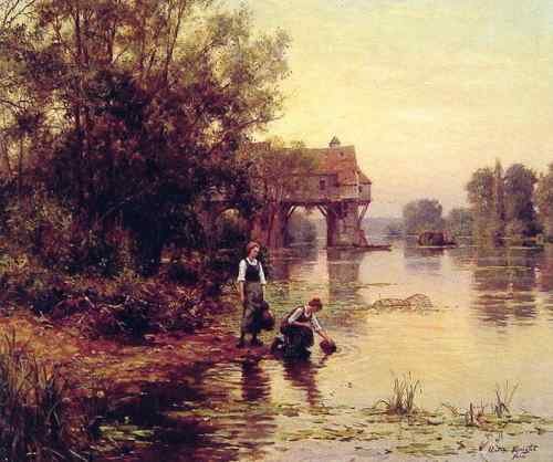 Louis Aston Knight Two Girls by a Stream  A4 Photo Print