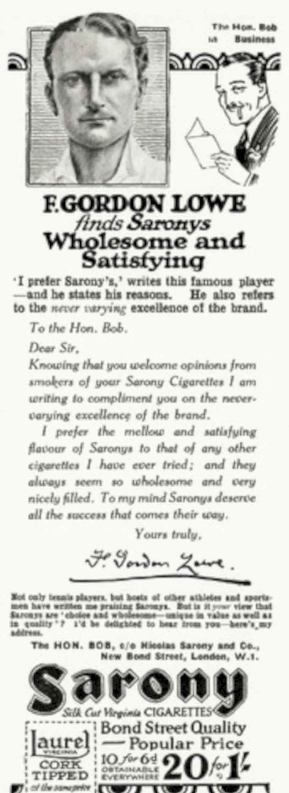 Lowe Sarony Cigarettes Vintage Retro Advert Poster A4 Photo Print