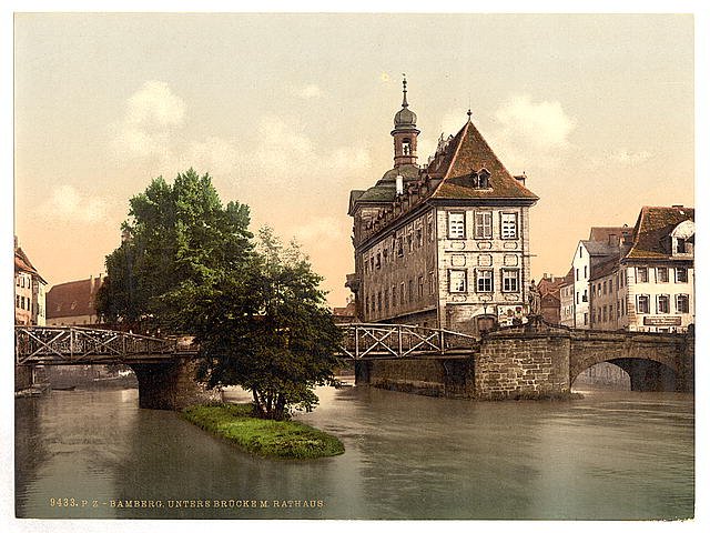 Lower bridge and rathhaus Bamberg Bavaria Vintage A4 Photo Print