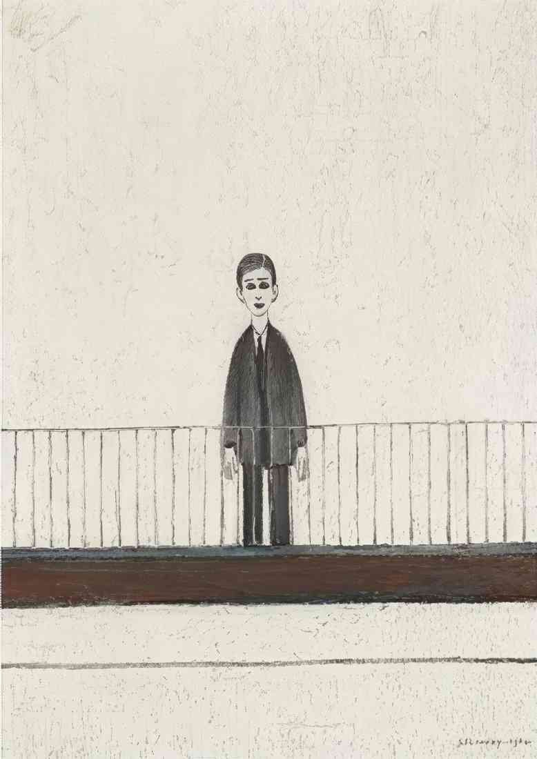 Lowry man looking over fence A4 Photo Print