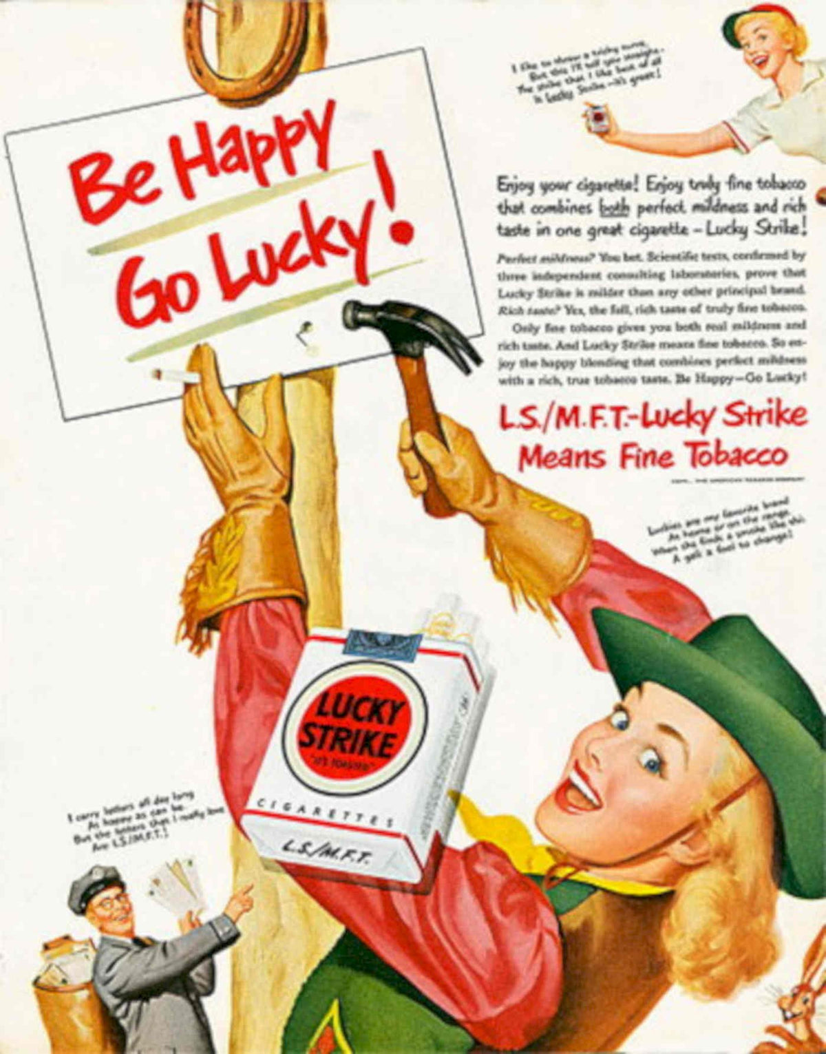 Lucky Strike Happy 1950s Vintage Retro Advert Poster