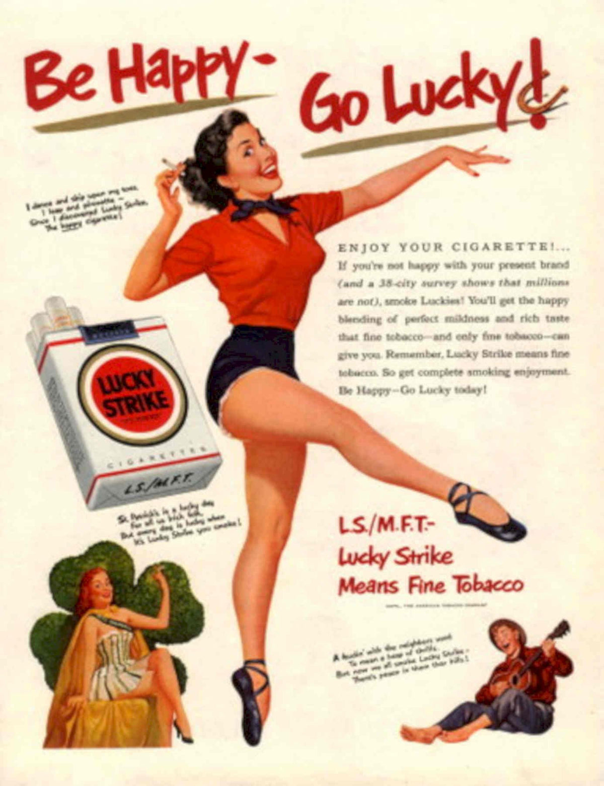 Lucky Strike Ukulele 1950s Vintage Retro Advert Poster