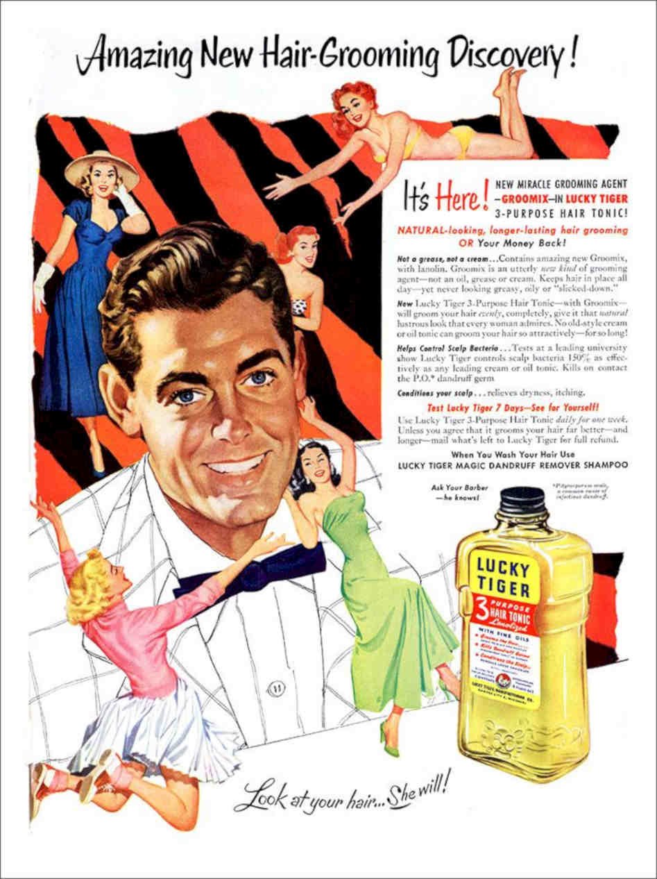 Lucky Tiger Mens Shampoo Advert 1953 Vintage Retro Advert Poster A4 Photo Print