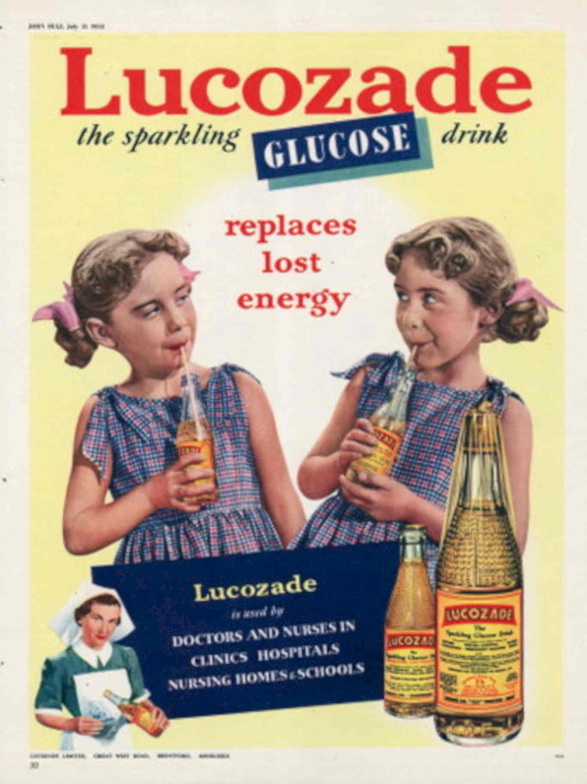 Lucozade Girls Drink 1950s Vintage Retro Advert Poster