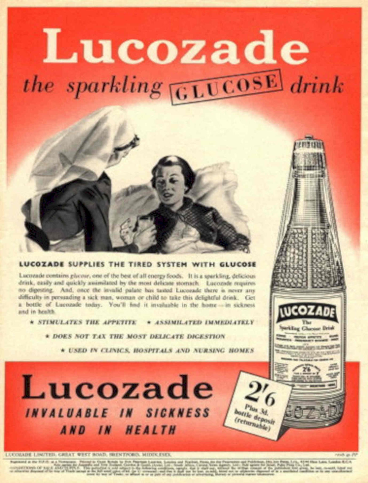Lucozade Nurse Drink 1950s Vintage Retro Advert Poster
