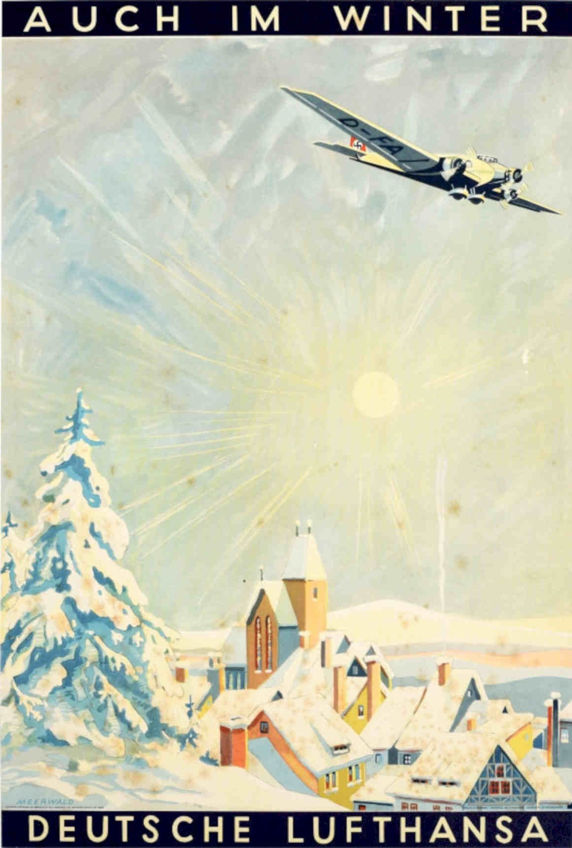 Lufthansa Winter Plane Vintage Retro Advert Poster A4 Photo Print