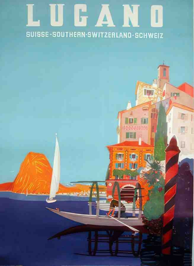 Lugano Vintage Advert A4 Photo Print