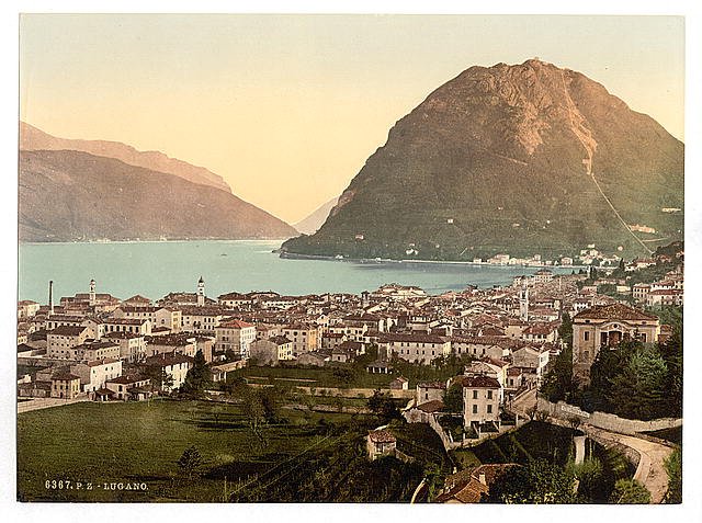 Lugano general view Tessin Vintage A4 Photo Print